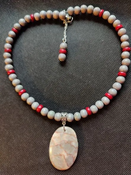 N #316 (Chakra) Red Line Marble Pendant