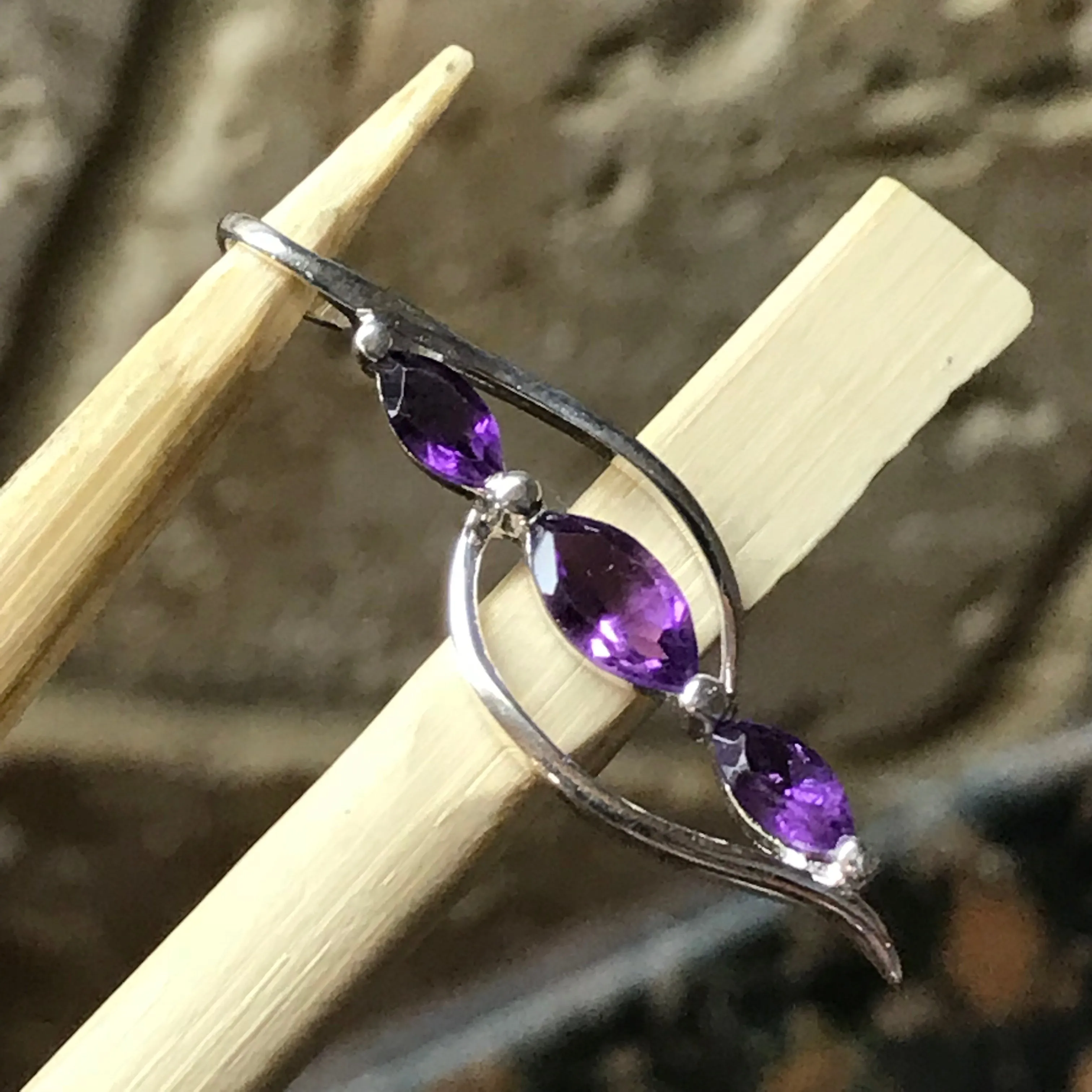 Natural 1.5ct Amethyst 925 Solid Sterling Silver Pendant 34mm