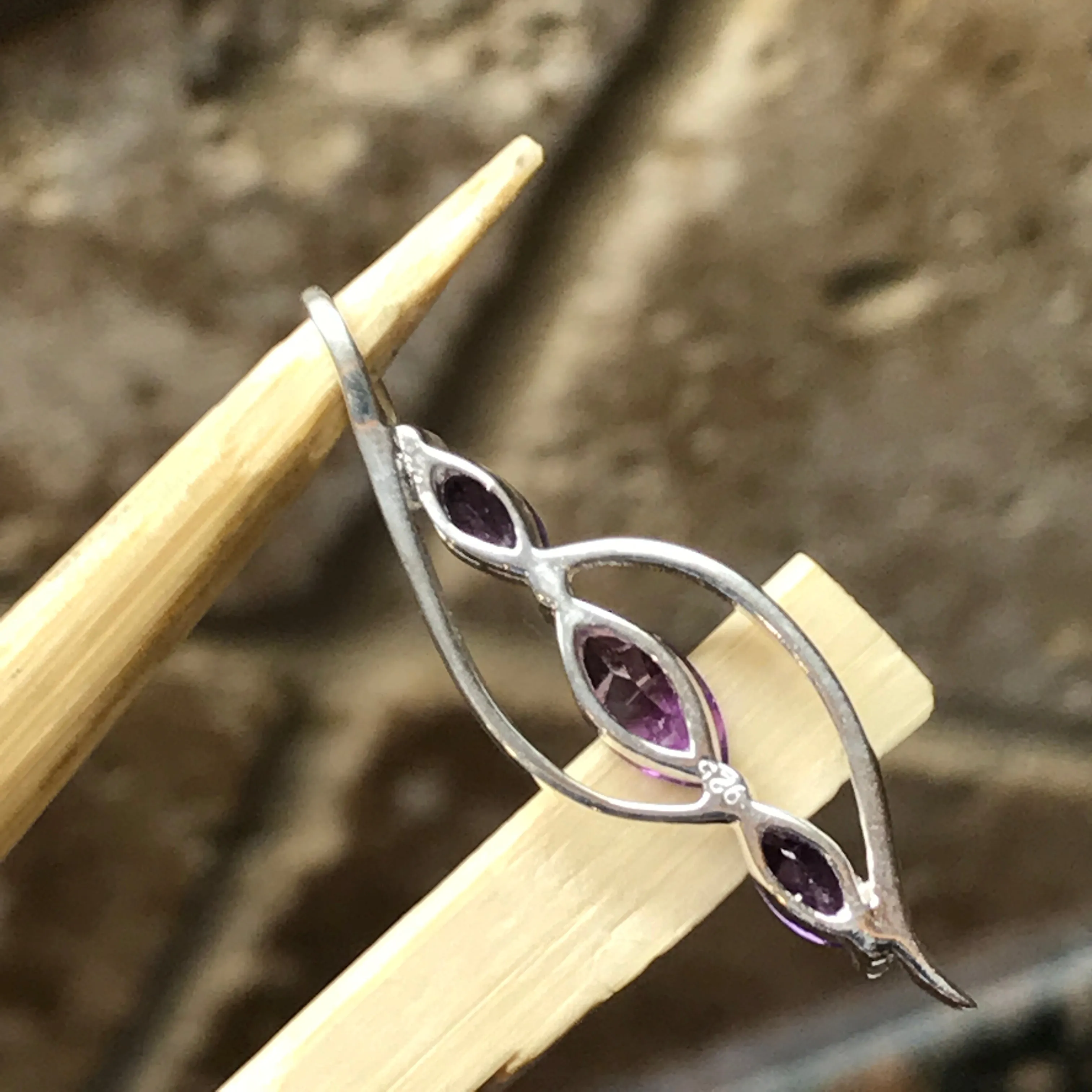 Natural 1.5ct Amethyst 925 Solid Sterling Silver Pendant 34mm