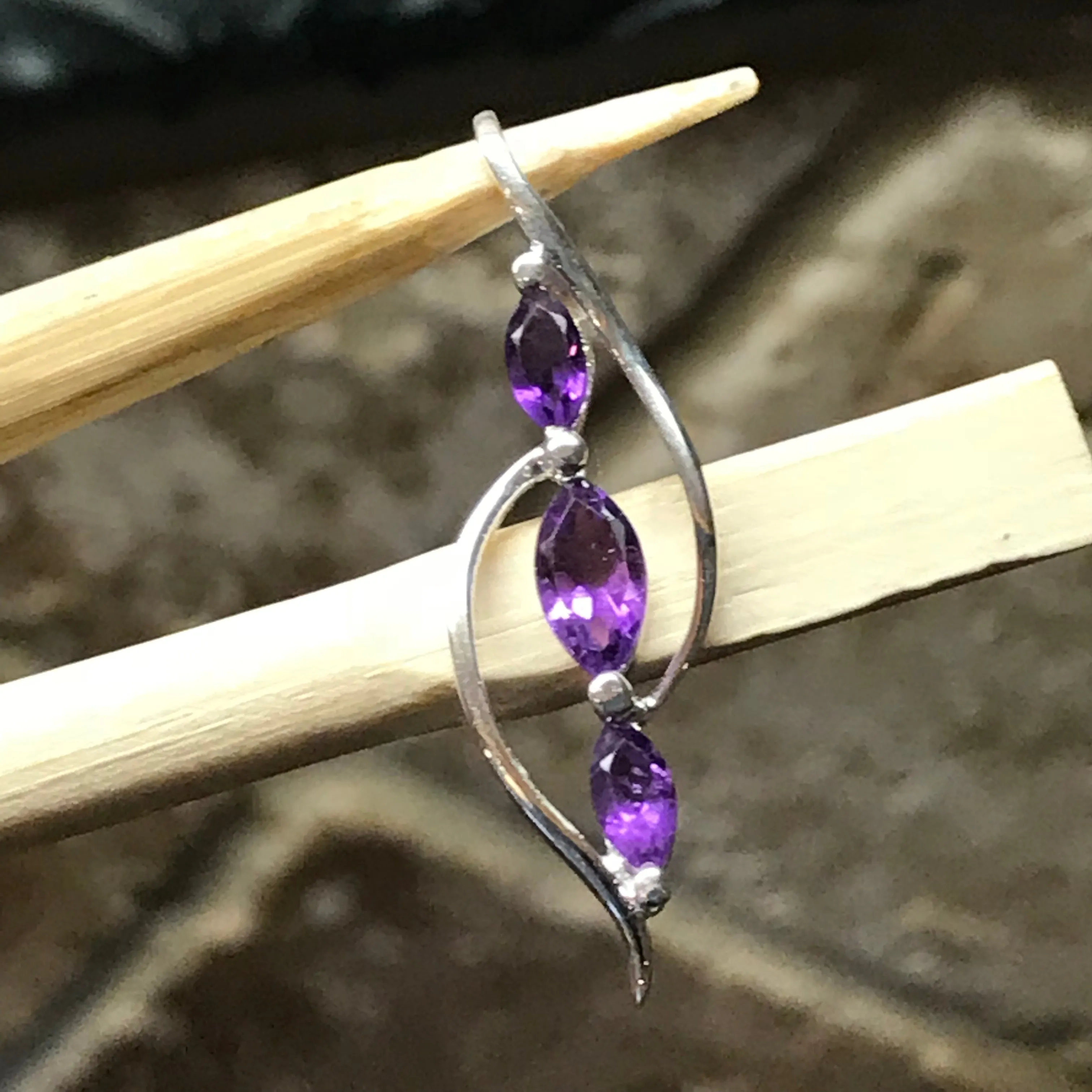Natural 1.5ct Amethyst 925 Solid Sterling Silver Pendant 34mm