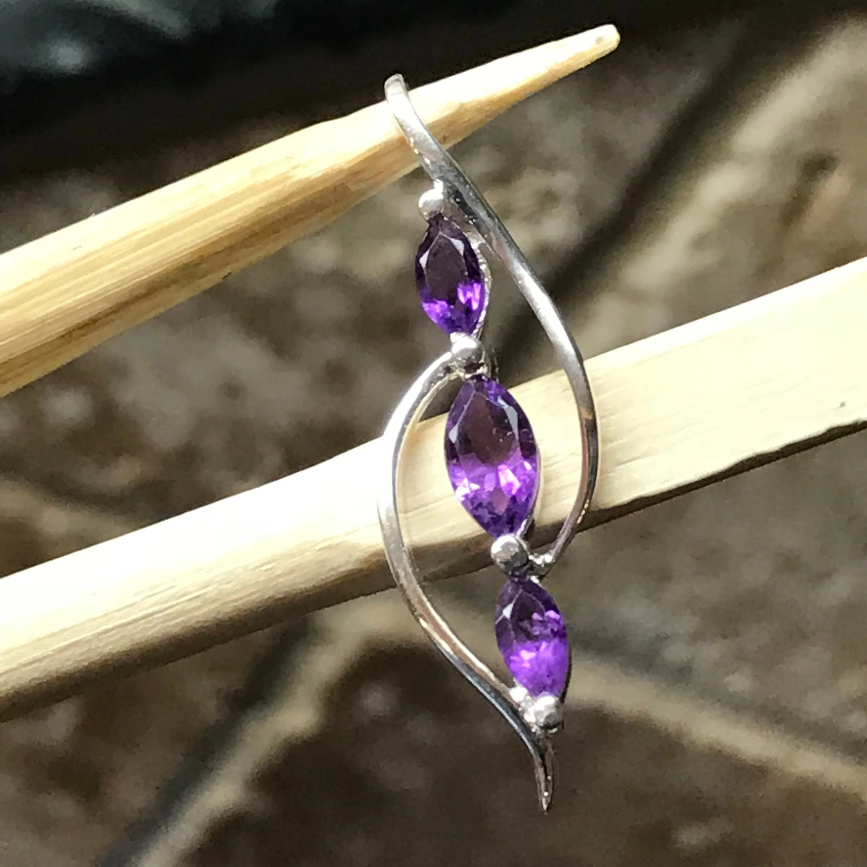 Natural 1.5ct Amethyst 925 Solid Sterling Silver Pendant 34mm
