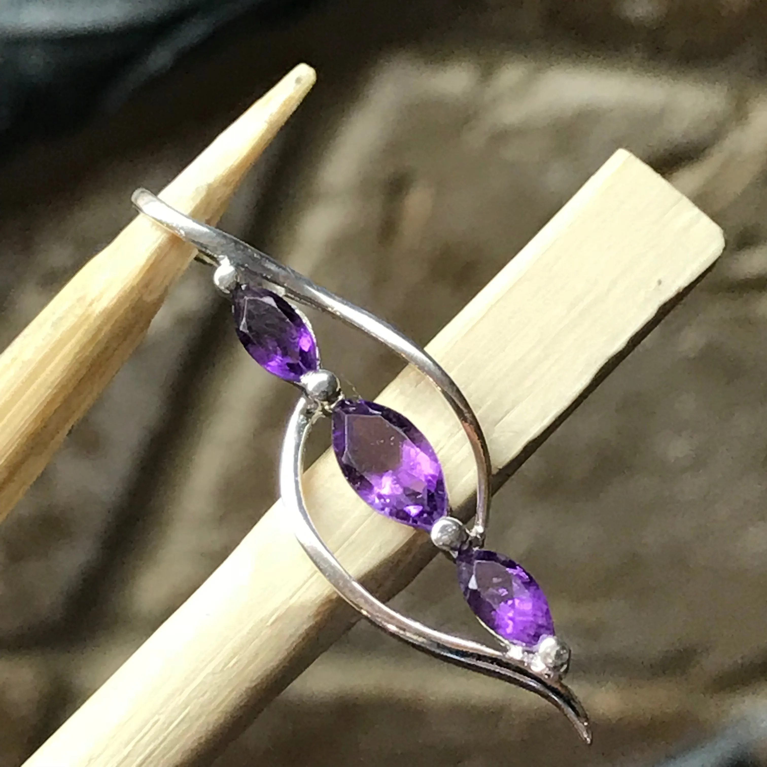Natural 1.5ct Amethyst 925 Solid Sterling Silver Pendant 34mm
