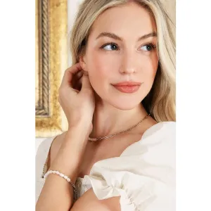 Natural pearl chain bracelet, necklace set - silver