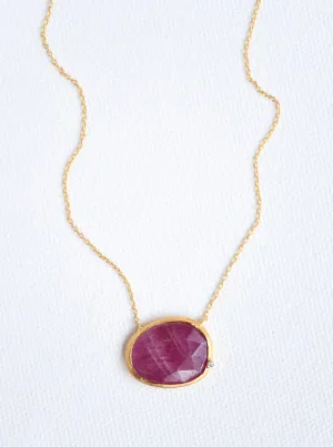 Natural Sapphire Egg Shape Necklace with Genuine Diamond