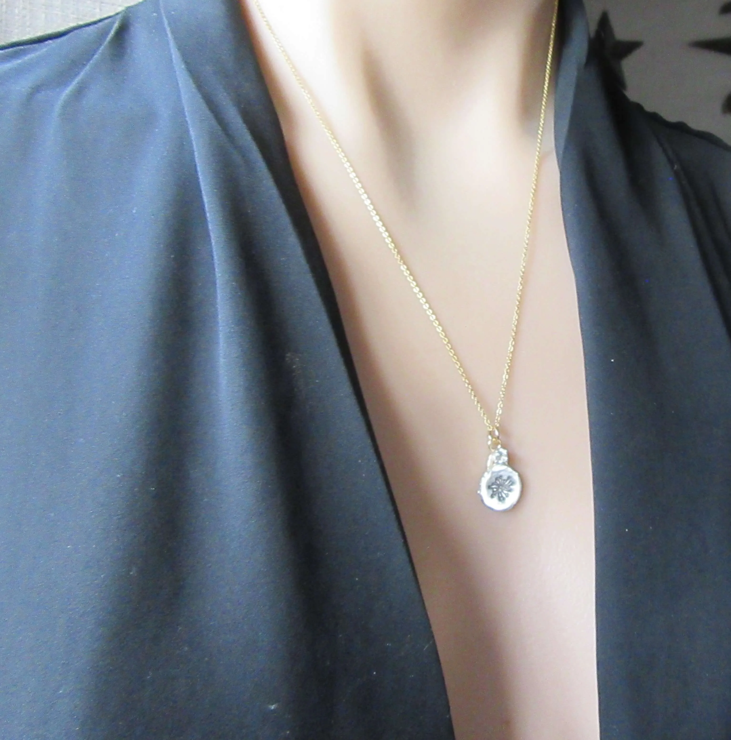 Nugget Necklace Dandelion White Topaz Mixed Metals