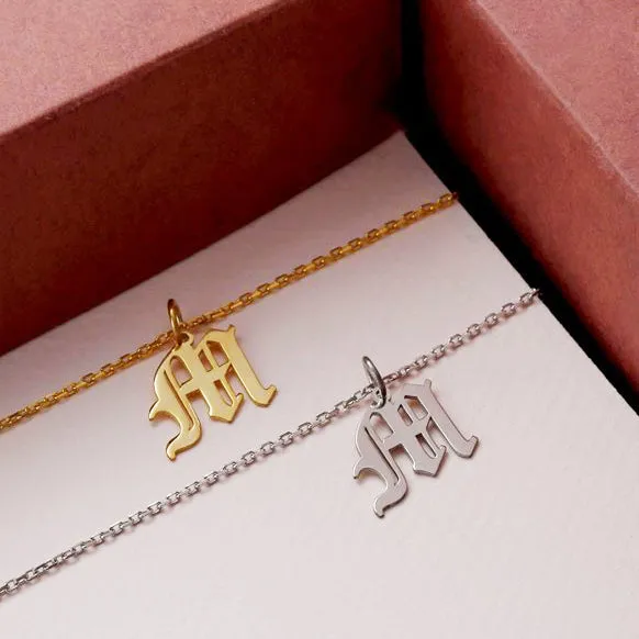 Old English Initial Necklace Personalized Charm