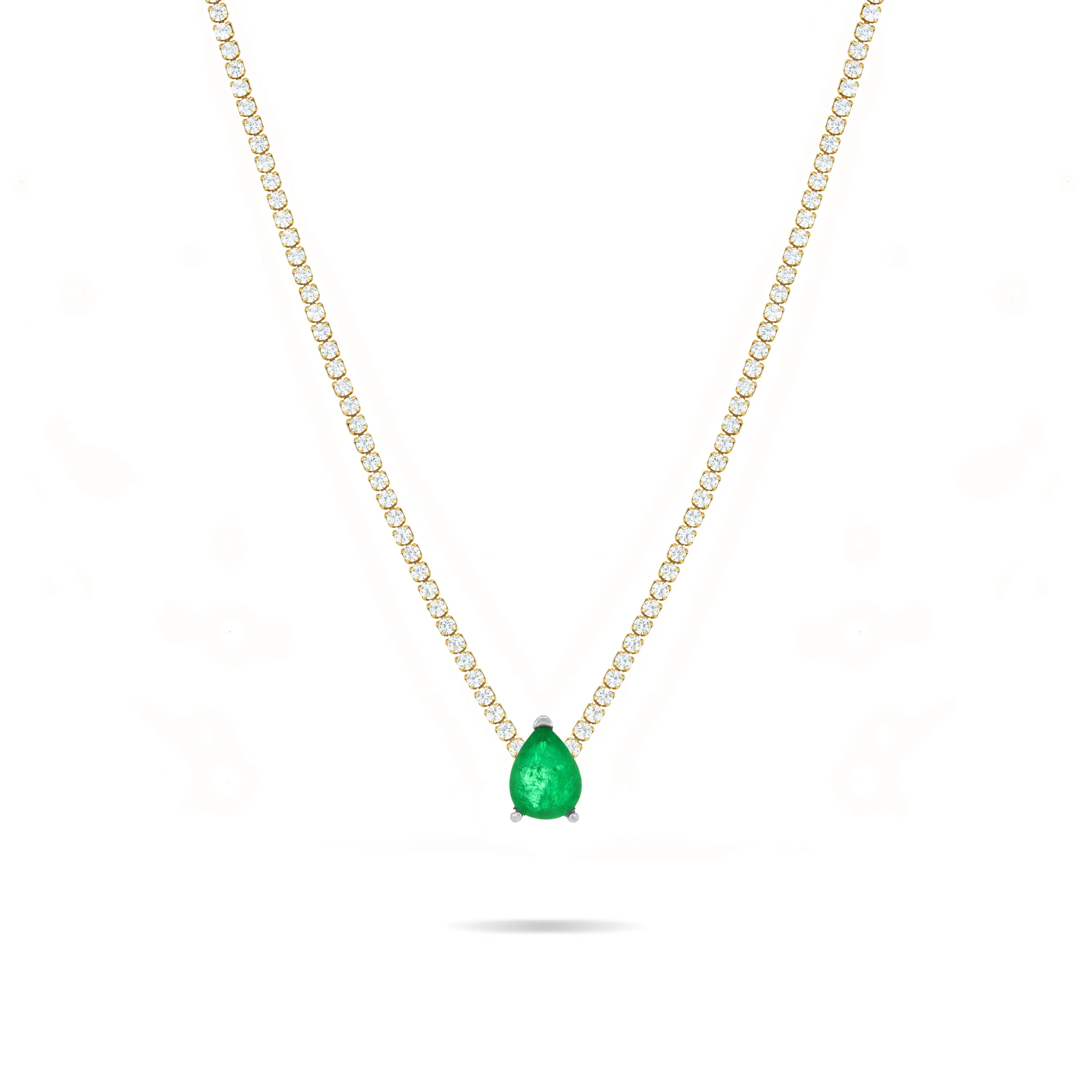 One Teardrop Tennis Choker - Gold Green Matt And White