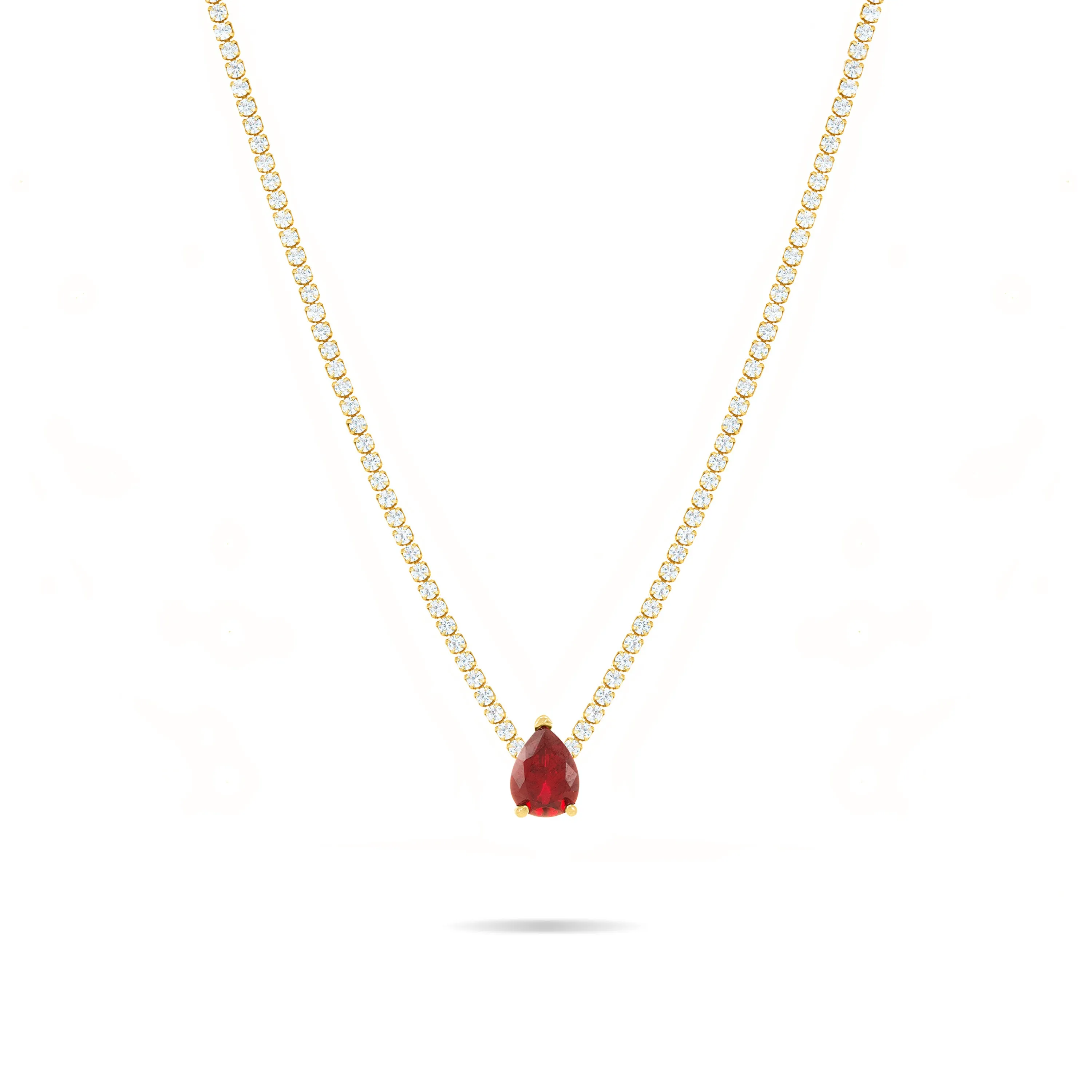 One Teardrop Tennis Choker - Gold Ruby CZ And White