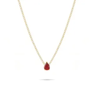 One Teardrop Tennis Choker - Gold Ruby CZ And White