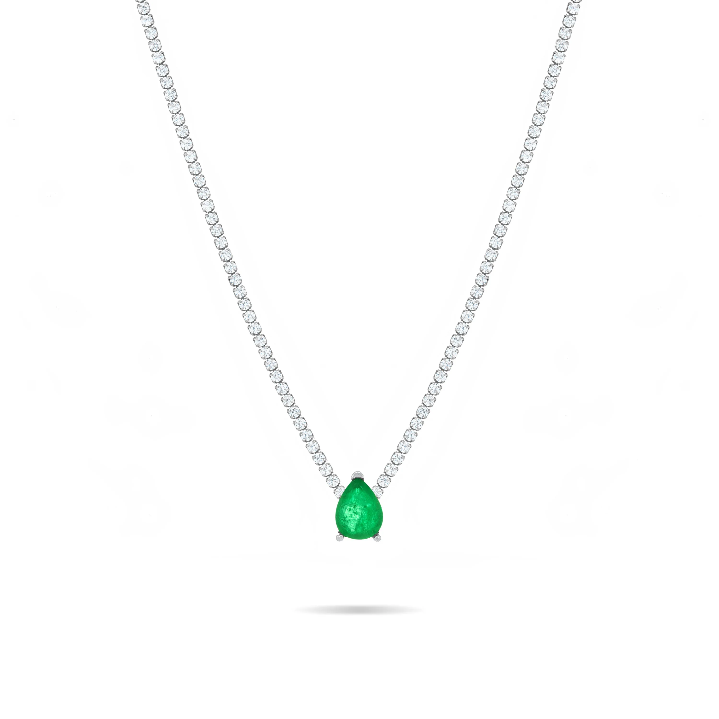 One Teardrop Tennis Choker - Silver Green Matt And White