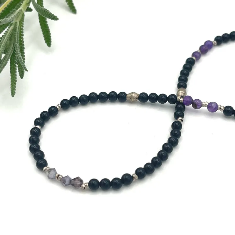 Onyx and Amethyst Necklace Mid Length
