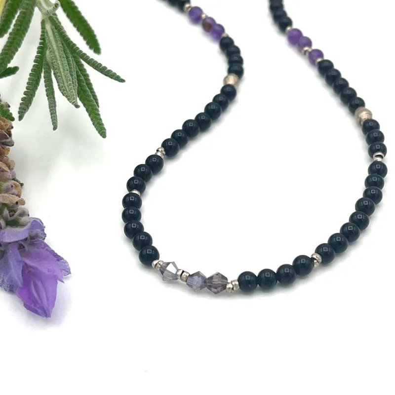Onyx and Amethyst Necklace Mid Length