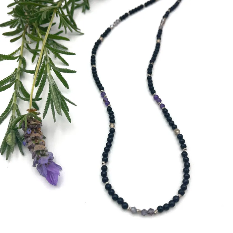 Onyx and Amethyst Necklace Mid Length