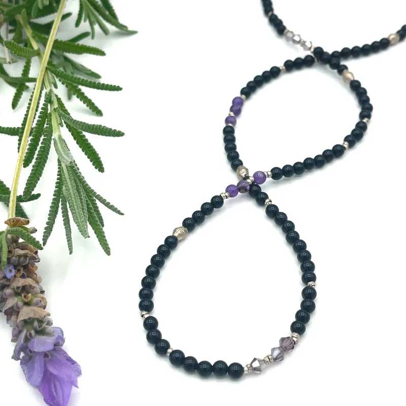 Onyx and Amethyst Necklace Mid Length