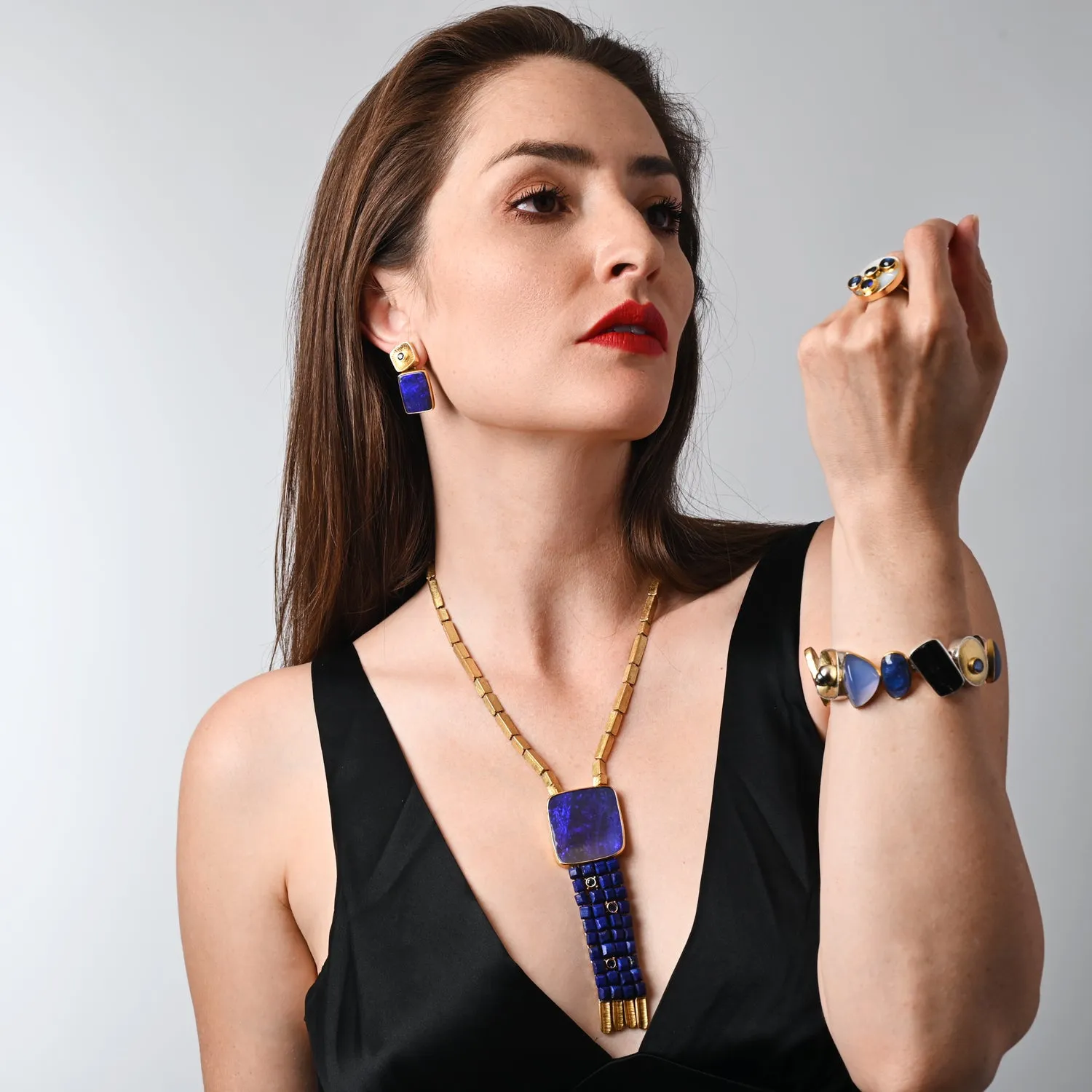 Opal and Sapphire Gold Earrings