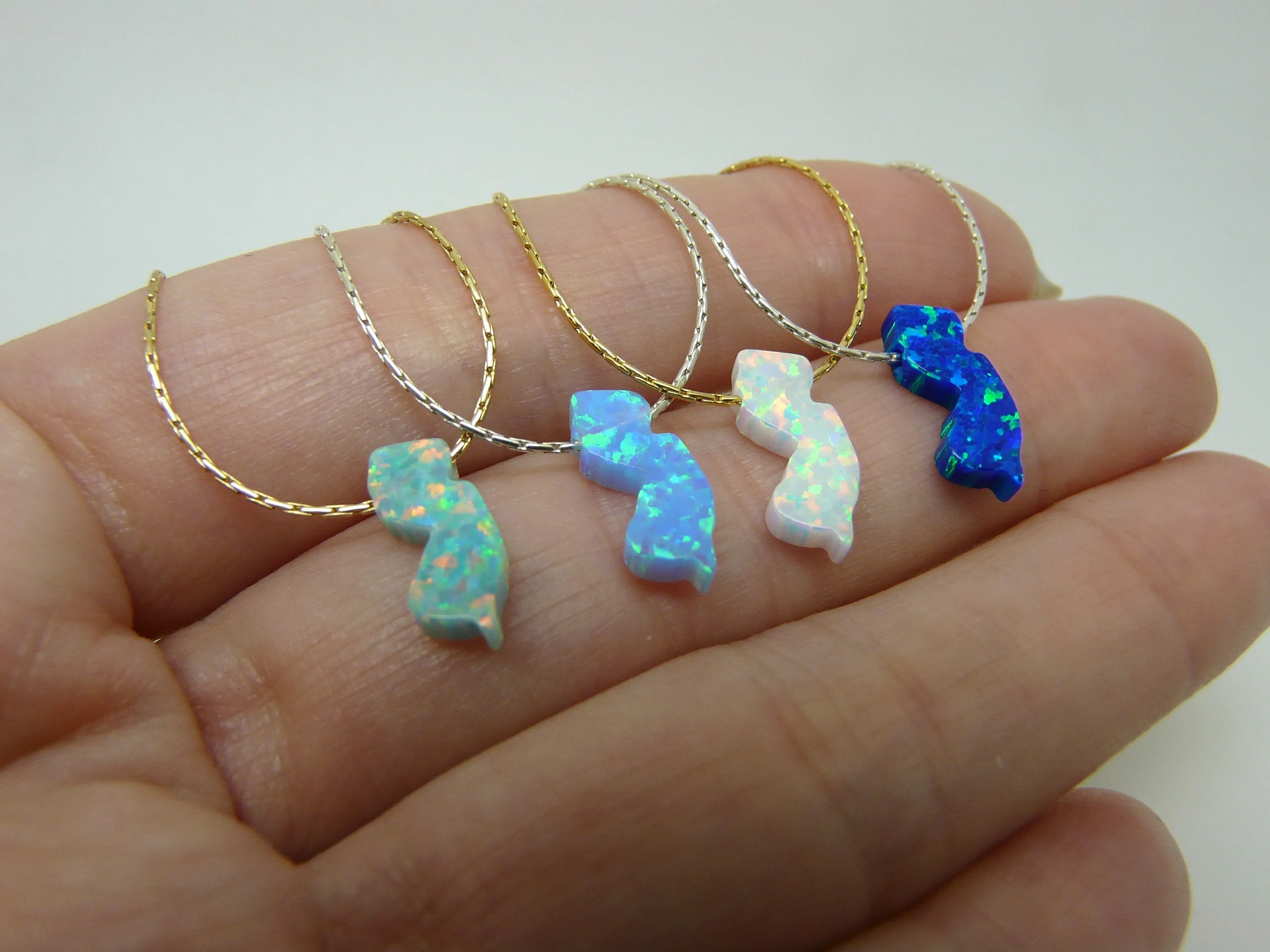 Opal New Jersey Map necklace