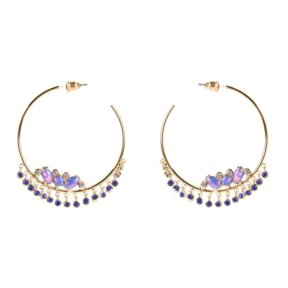 Ophelia Opal and Sapphire Blue Gold Hoop Earrings