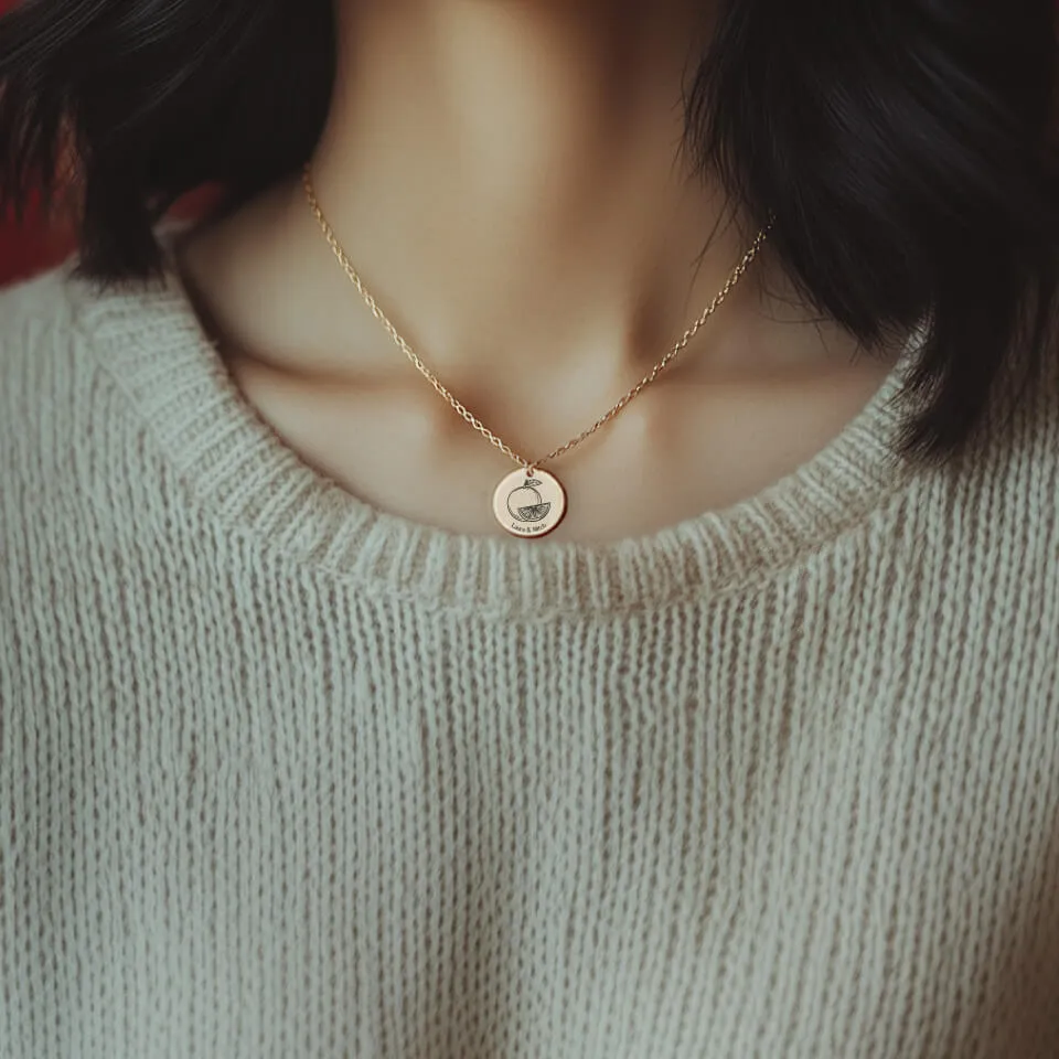 Orange Fruit Coin Pendant on Fine Chain