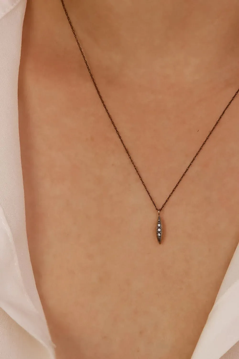 Oxidized Solid Gold Modern Triple Diamond Peak Necklace