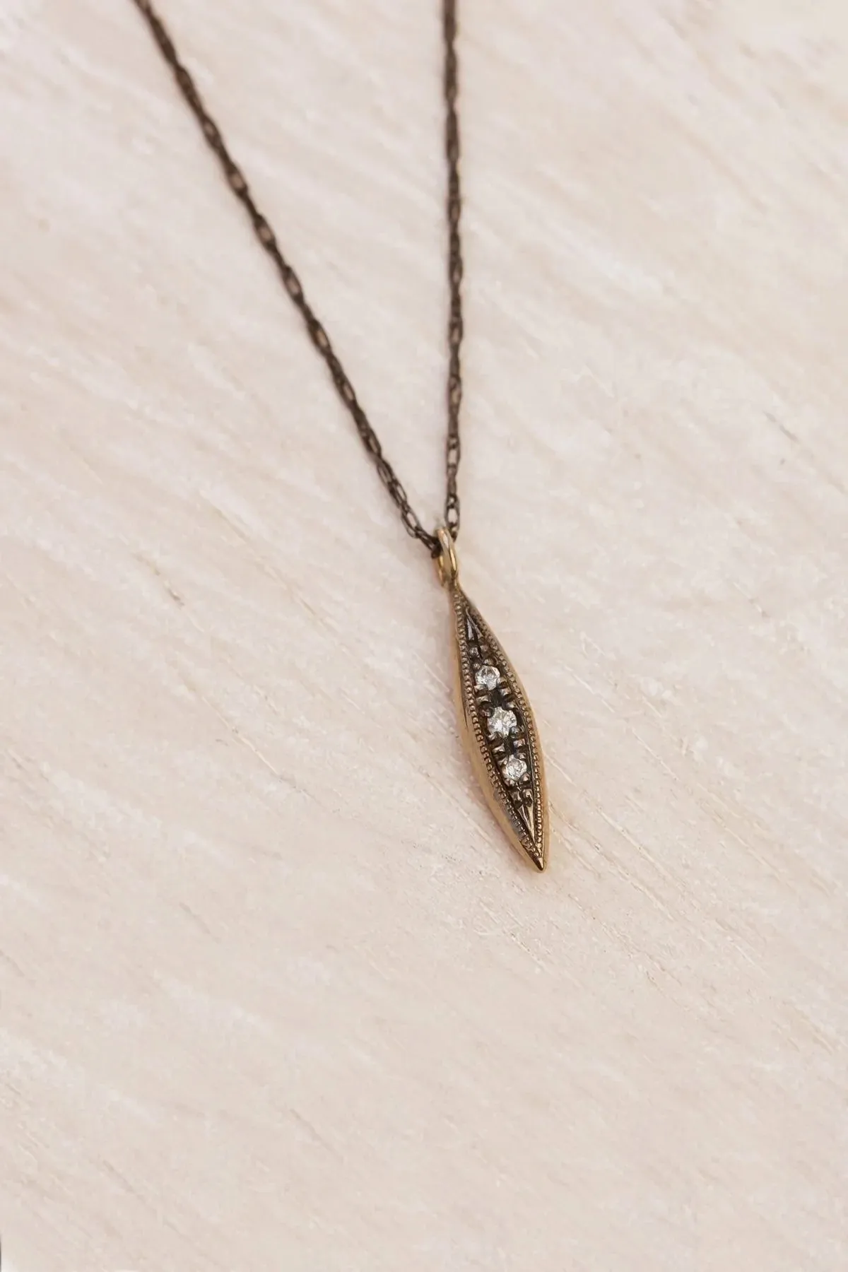 Oxidized Solid Gold Modern Triple Diamond Peak Necklace