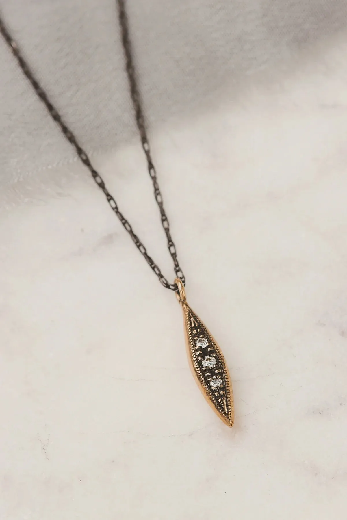 Oxidized Solid Gold Modern Triple Diamond Peak Necklace