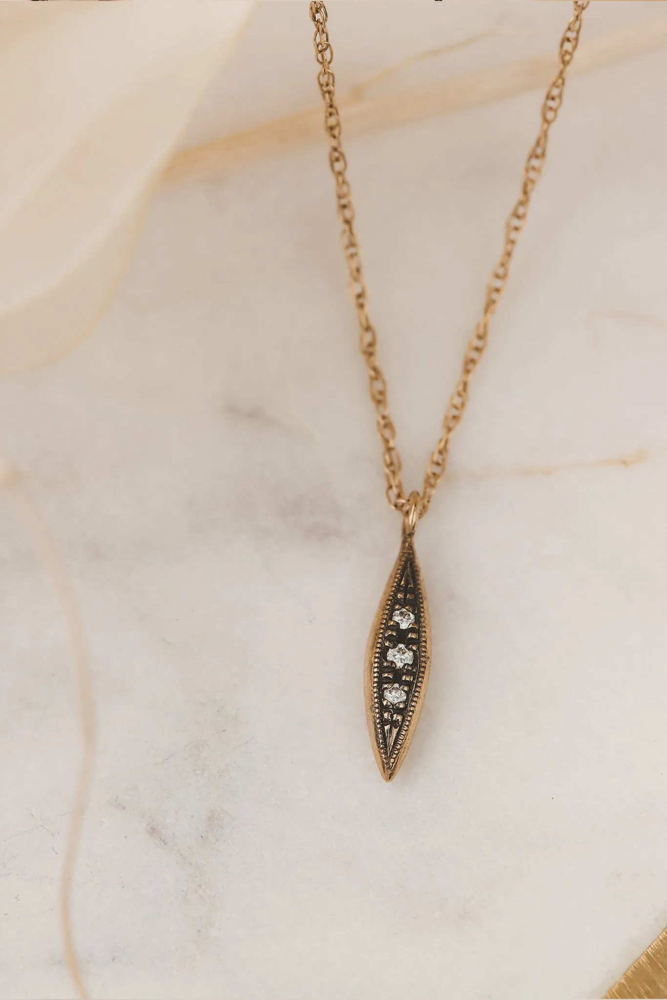Oxidized Solid Gold Modern Triple Diamond Peak Necklace