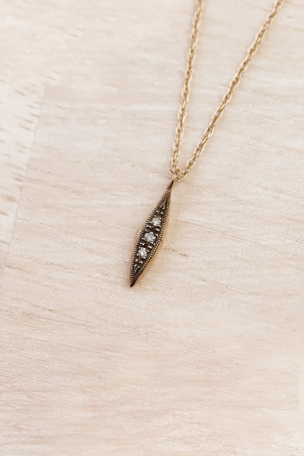 Oxidized Solid Gold Modern Triple Diamond Peak Necklace