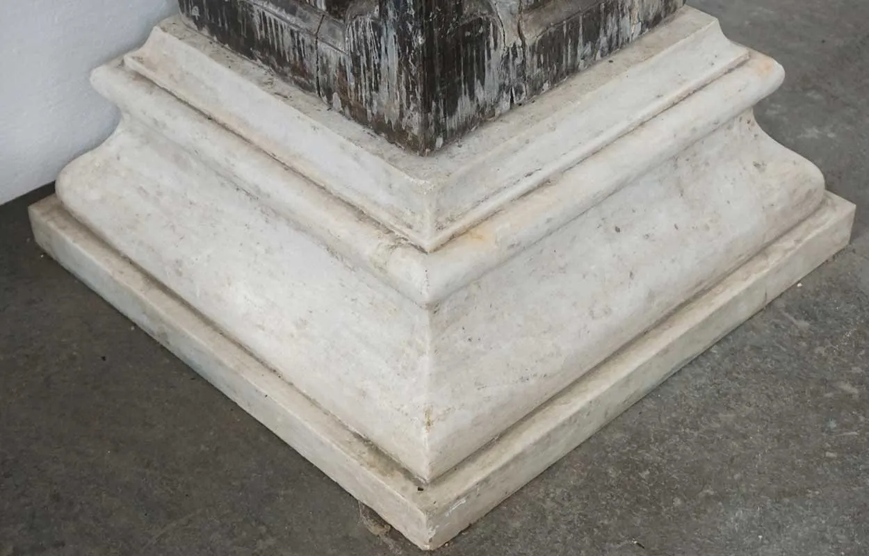 Pair Large Indo-Portuguese Ironwood and Marble Square Architectural Columns