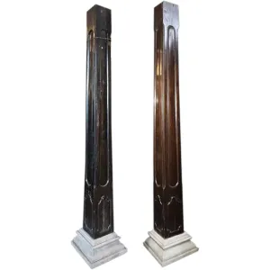 Pair Large Indo-Portuguese Ironwood and Marble Square Architectural Columns
