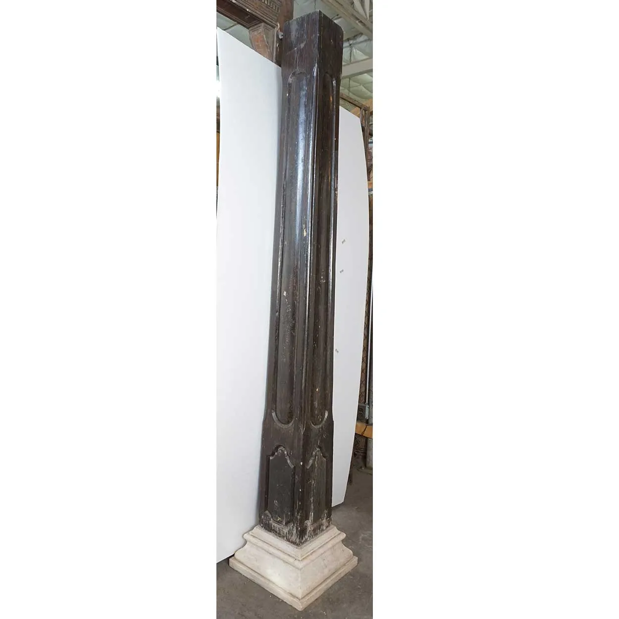 Pair Large Indo-Portuguese Ironwood and Marble Square Architectural Columns