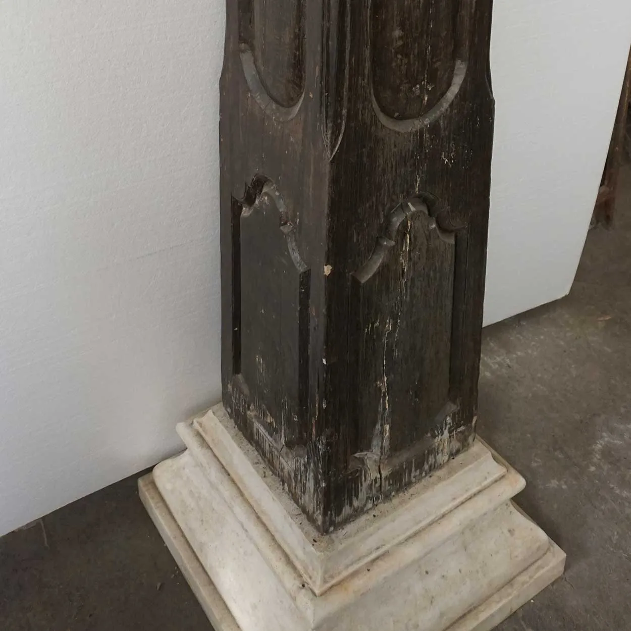 Pair Large Indo-Portuguese Ironwood and Marble Square Architectural Columns