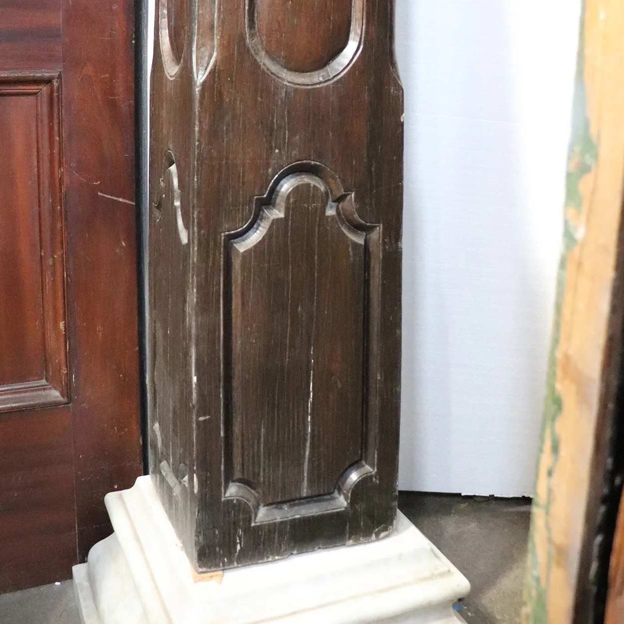 Pair Large Indo-Portuguese Ironwood and Marble Square Architectural Columns