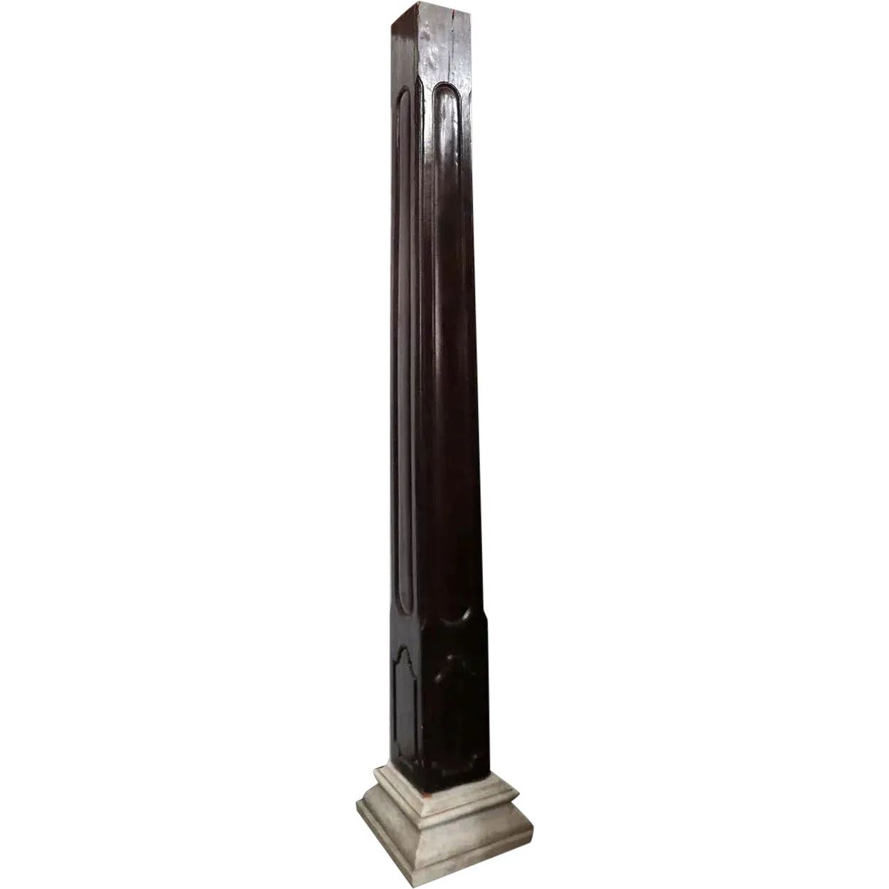 Pair Large Indo-Portuguese Ironwood and Marble Square Architectural Columns