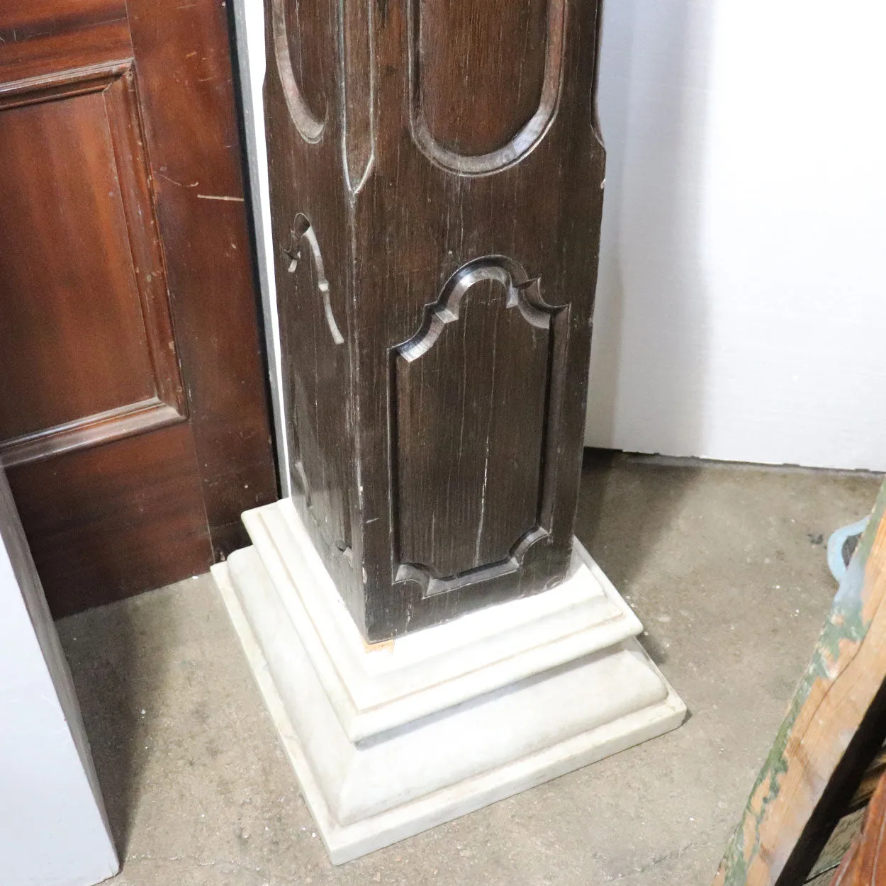 Pair Large Indo-Portuguese Ironwood and Marble Square Architectural Columns