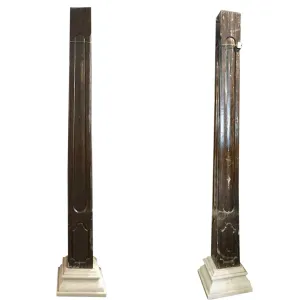 Pair Large Indo-Portuguese Ironwood and Marble Square Architectural Columns
