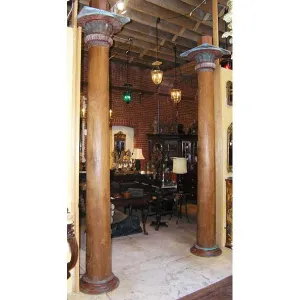 Pair of Very Large Painted Solid Teak 11.5-Foot Pillars