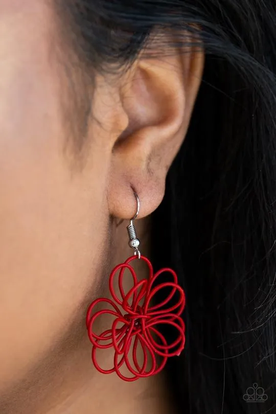 Paparazzi - Mid Summer Magic - Red Flower Wire Earrings