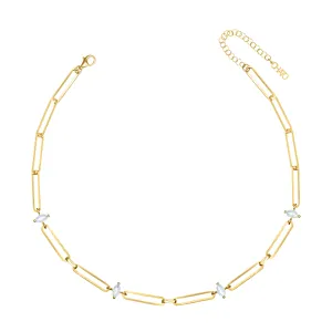 Paperclip With Marquise Zirconia Choker - Gold White