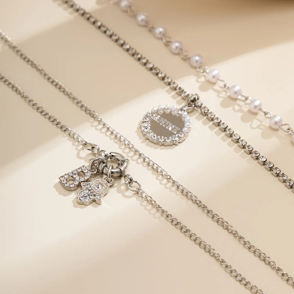 Pearl & Cubic Zirconia 'Shine' Pendant Necklace - Set Of Three