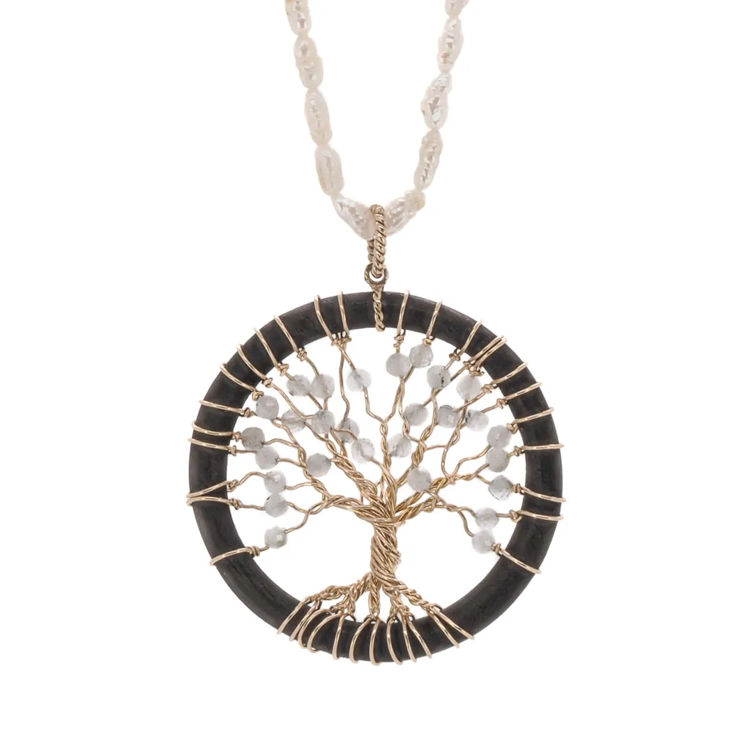 Pearl & Solid Gold Tree Of Life Necklace
