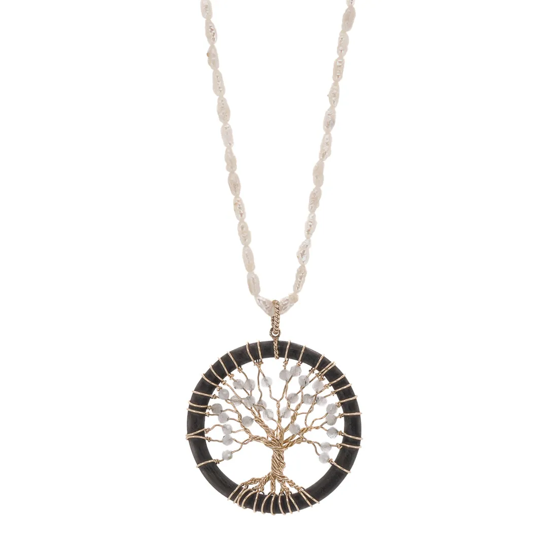 Pearl & Solid Gold Tree Of Life Necklace