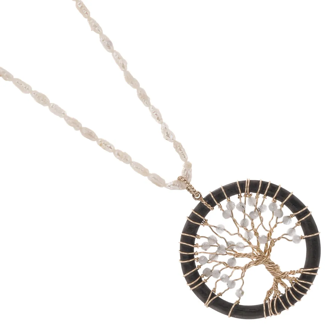 Pearl & Solid Gold Tree Of Life Necklace