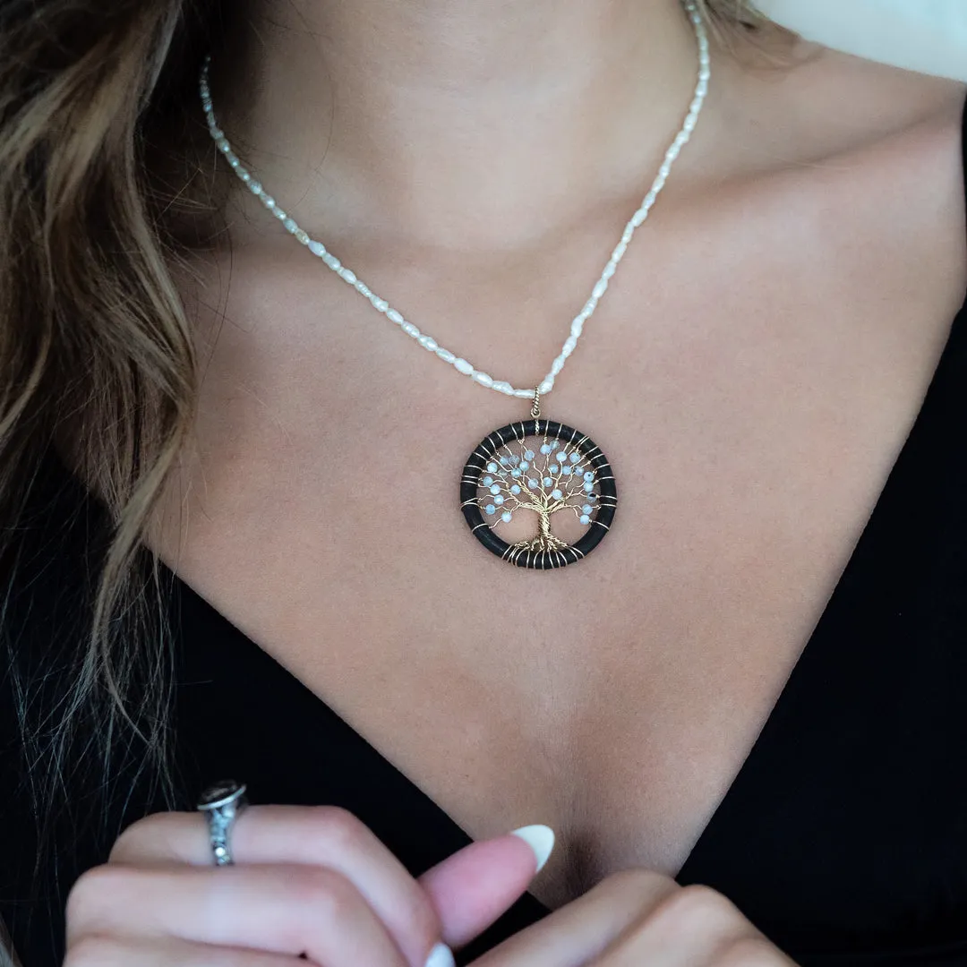 Pearl & Solid Gold Tree Of Life Necklace