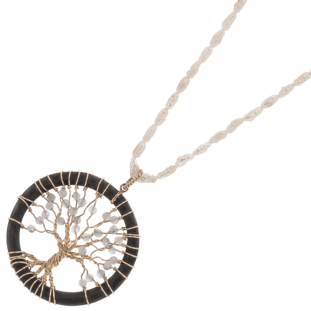 Pearl & Solid Gold Tree Of Life Necklace