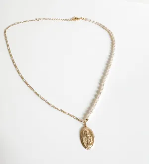 Pearl and Figaro chain Mary necklace