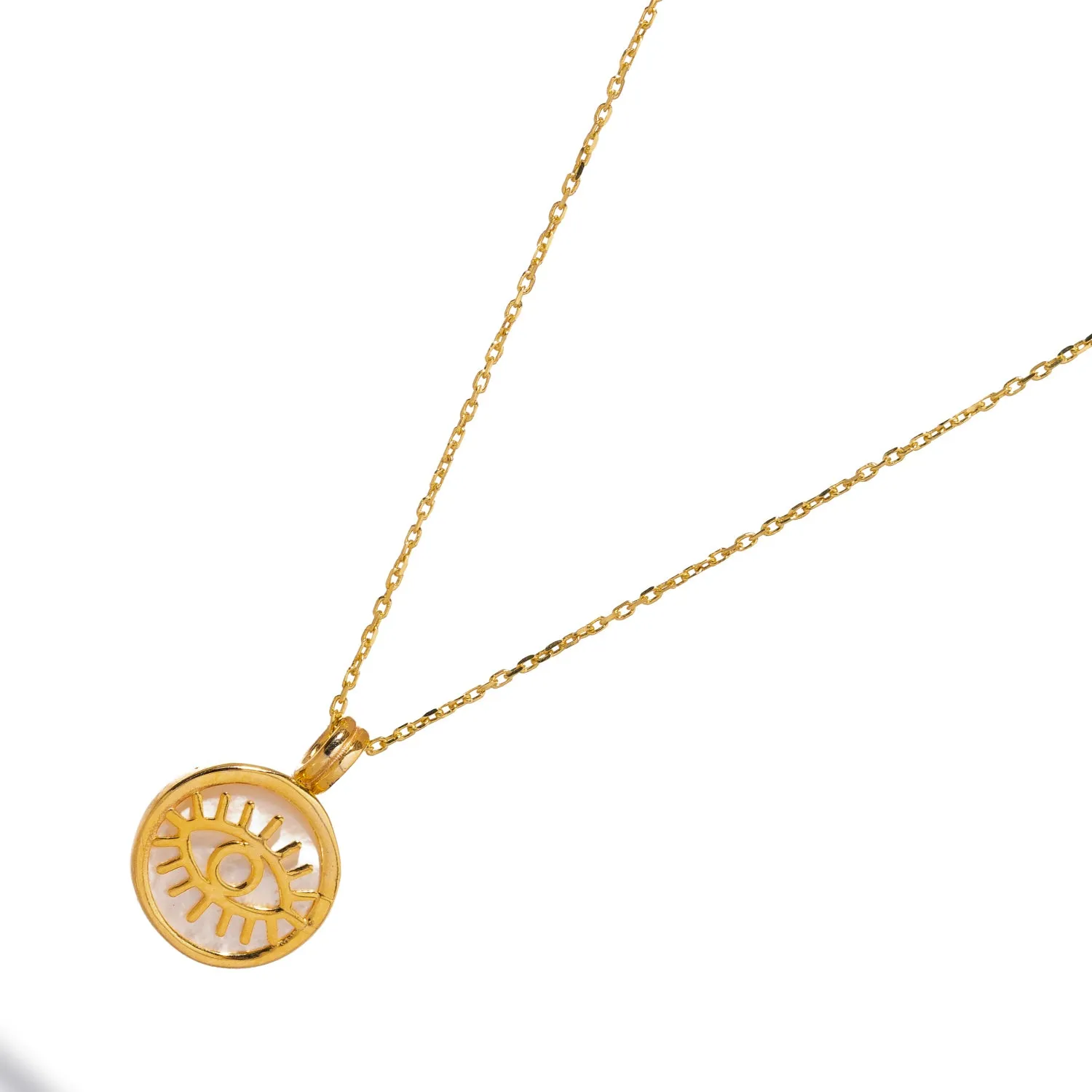 Pearl and Gold Round Evil Eye Pendant Talisman Necklace