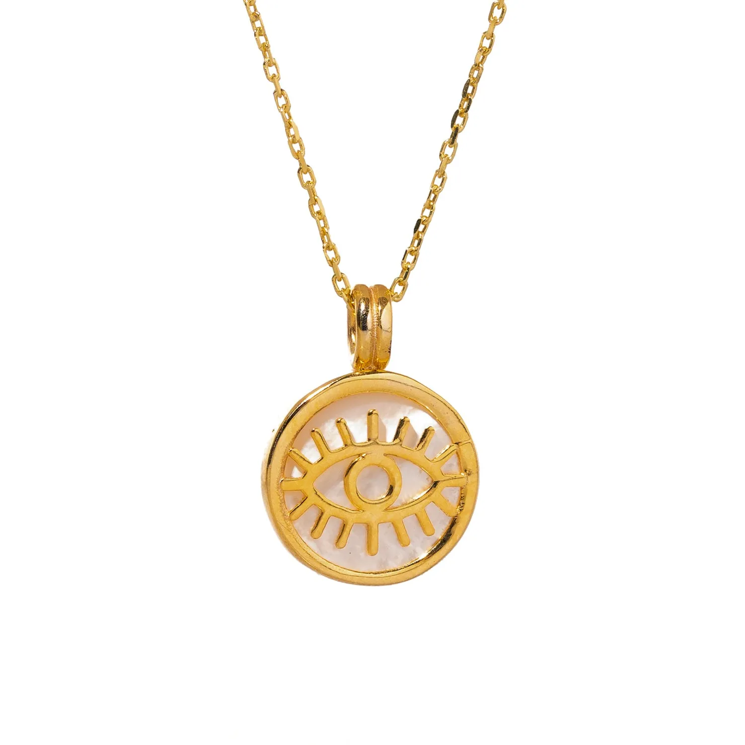 Pearl and Gold Round Evil Eye Pendant Talisman Necklace