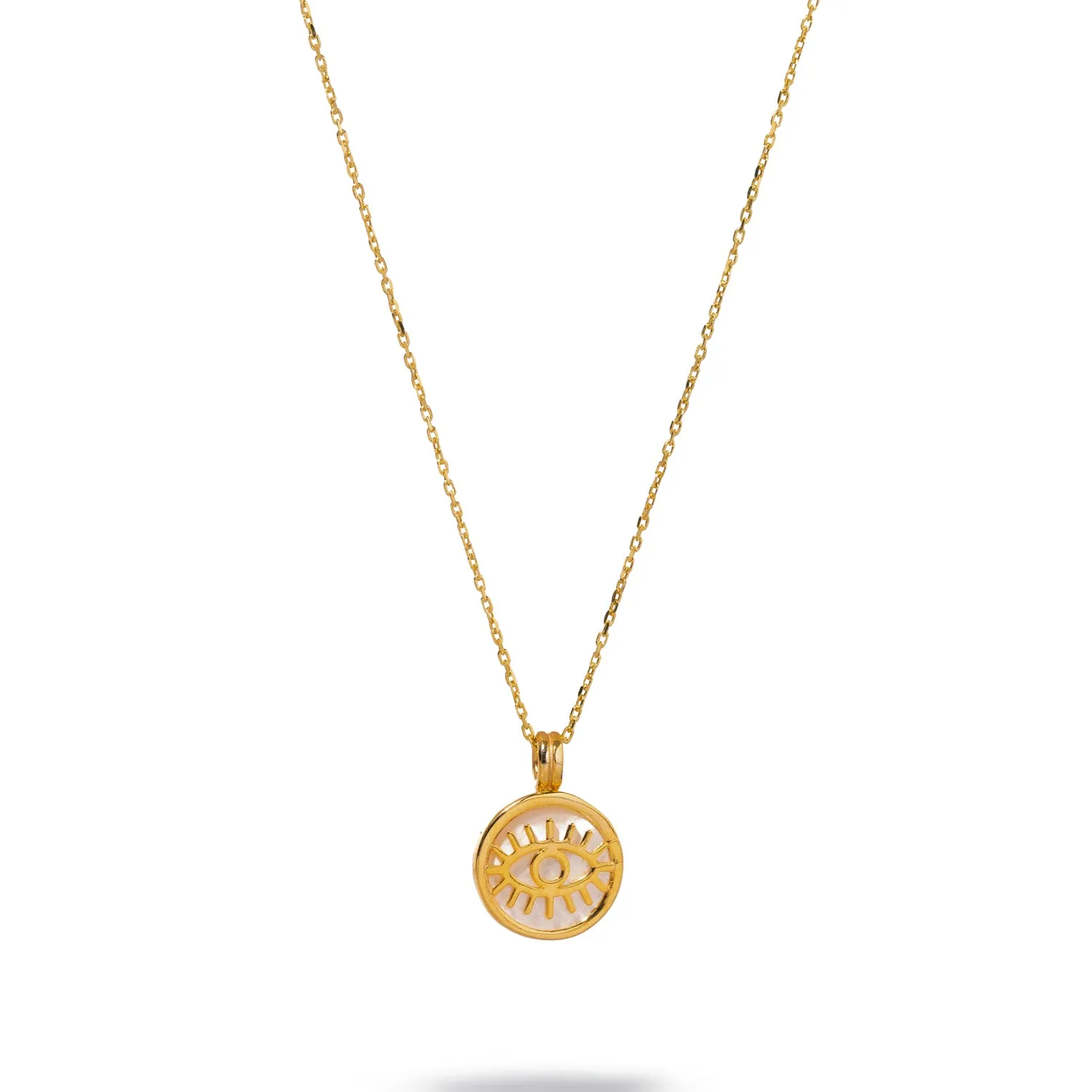 Pearl and Gold Round Evil Eye Pendant Talisman Necklace