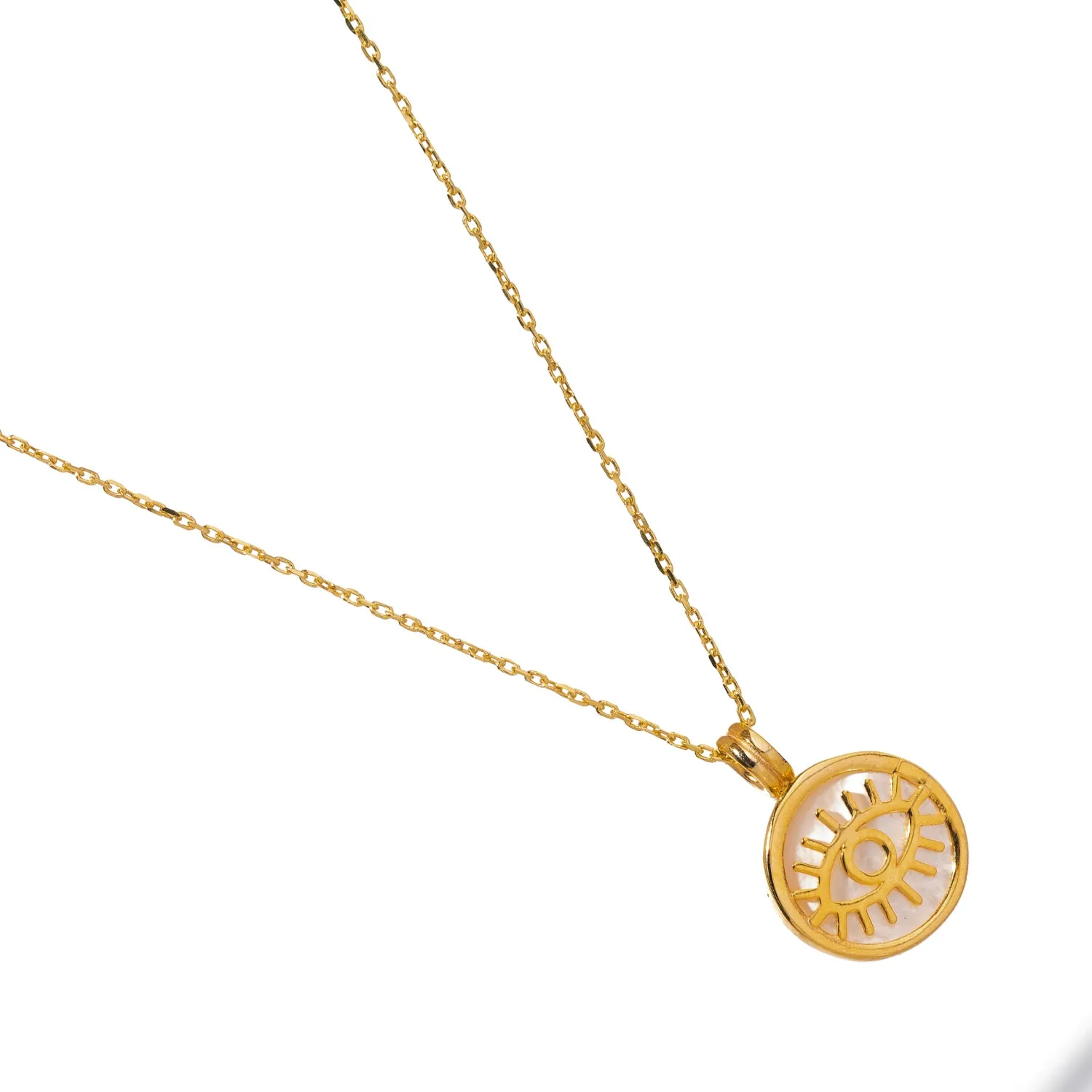 Pearl and Gold Round Evil Eye Pendant Talisman Necklace