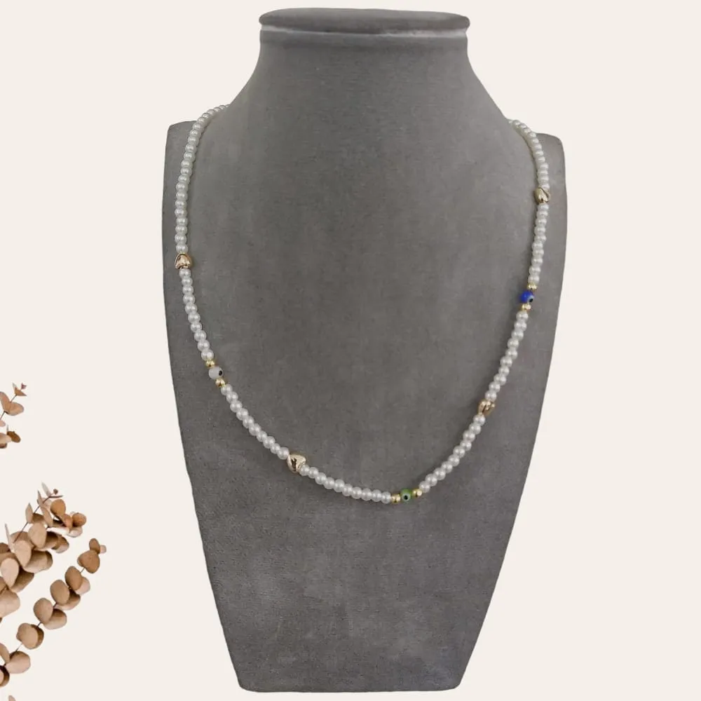 Pearl Beaded Blue Eye Necklace